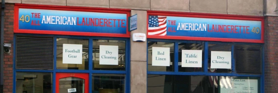 The All American Launderette shopfront on South Great Georges Street, Dublin